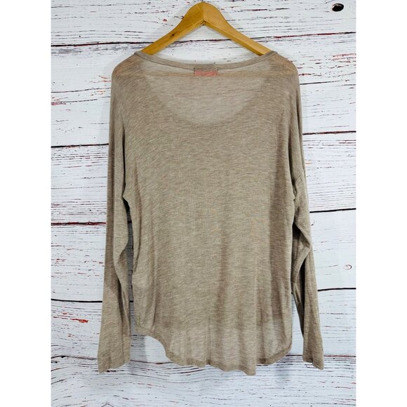 Spoiled Taupe Long Sleeve Top With Lace Accents Lightweight Scoop Neck Womens M - Picture 4 of 11